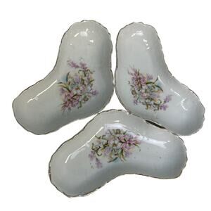 Set of 3 Vintage Heart Shaped Triangle Ceramic Shallow Floral Dishes Tablescape